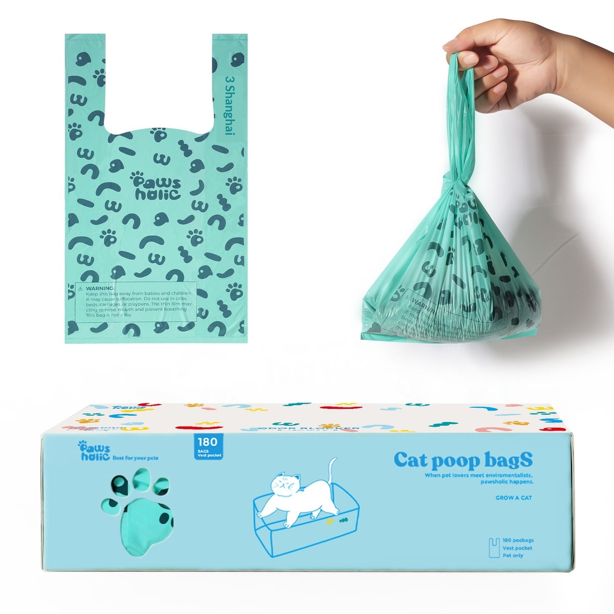 Blue cat waste bags in multiple box quantities