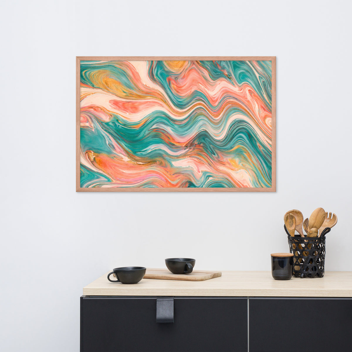 Contemporary framed wall decor with hanging hardware