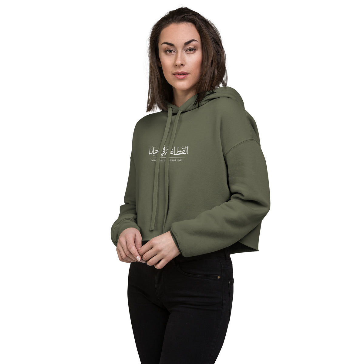 Soft cotton fleece cropped hoodie for women